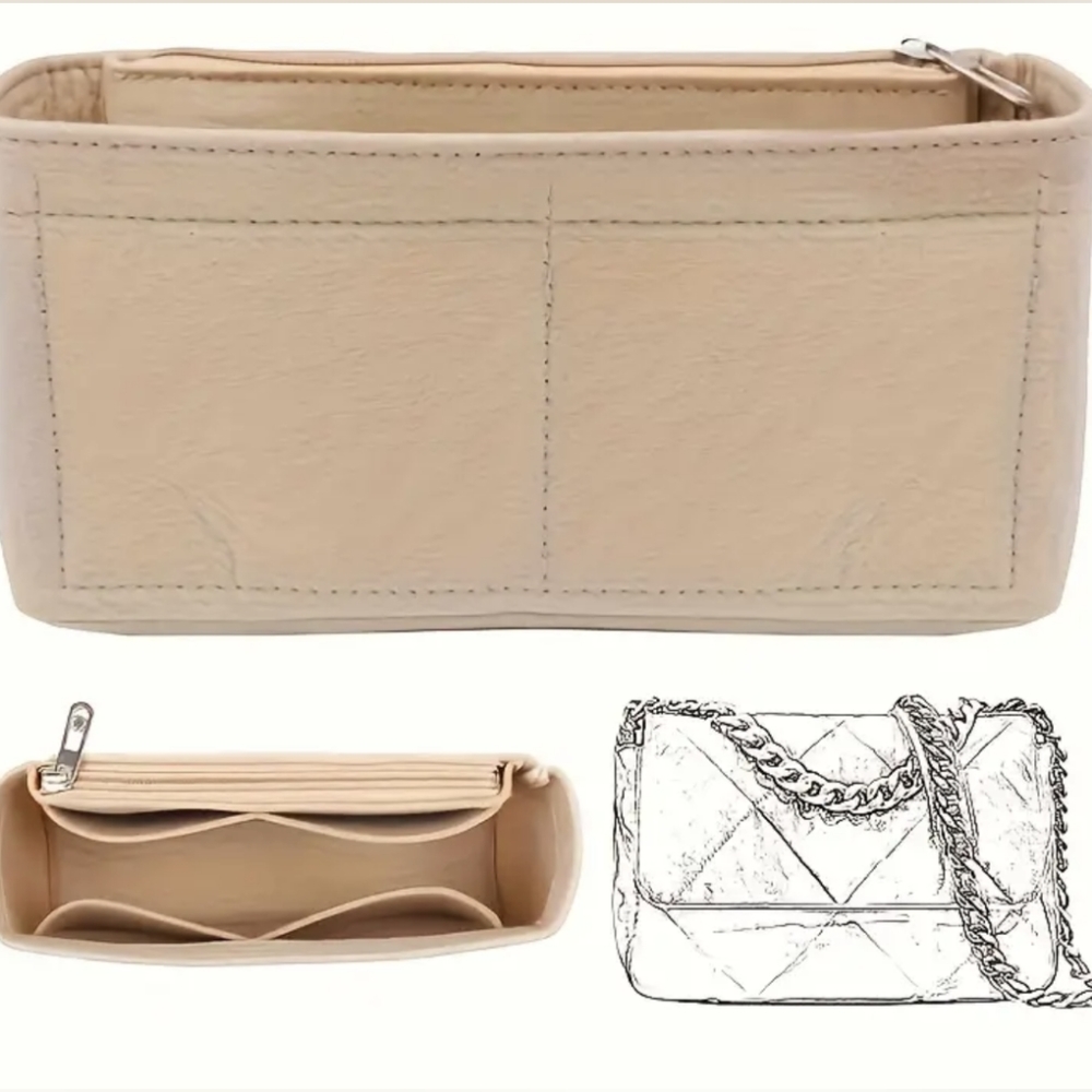 New bag organizer/insert khaki felt 2 slip pockets on interior & exterior both